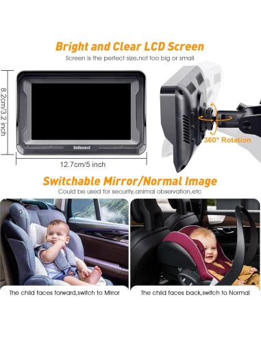 Cámara de Coche para Bebés DoHonest 1080P HD con Visión Nocturna