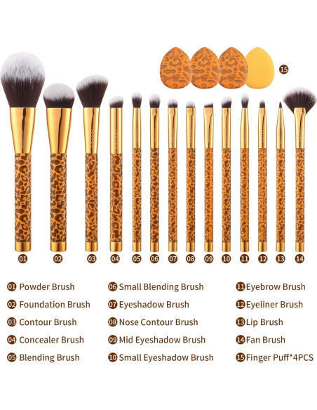 Pinceles de Maquillaje Docolor Leopardo 14pcs Sintético Pinceles de Maquillaje Docolor Leopardo 14pcs Sintético