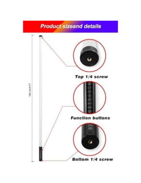 4Pack Barra de Luz LED RGB 4800mAh ZDMDRGB TL-130 4 pies 4Pack Barra de Luz LED RGB 4800mAh ZDMDRGB TL-130 4 pies