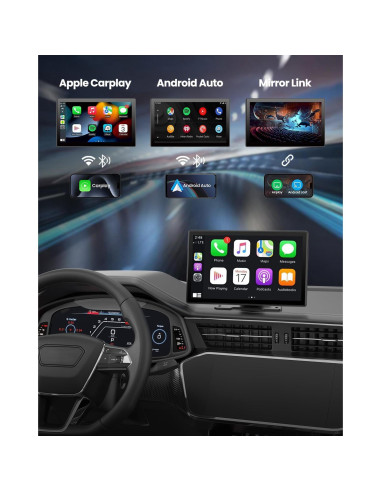 Pantalla CarPlay Inalámbrica 9" - Estéreo Portátil con Doble Cámara 4K