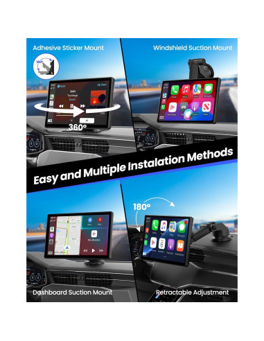 Pantalla CarPlay Inalámbrica 9" - Estéreo Portátil con Doble Cámara 4K