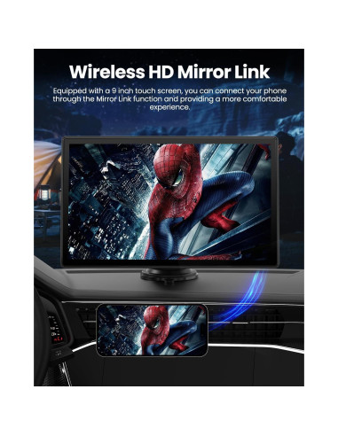Pantalla CarPlay Inalámbrica 9" - Estéreo Portátil con Doble Cámara 4K