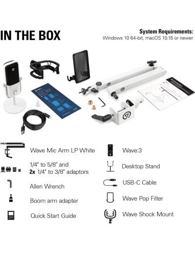 Micrófono de Condensador USB Elgato Pro Audio Set Blanco - Soporte y Filtro