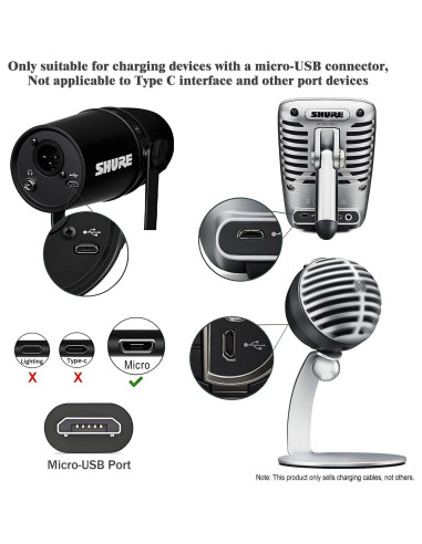 Cable de carga Micro USB TCKN 2m para Shure MV7/MV88+/MV5
