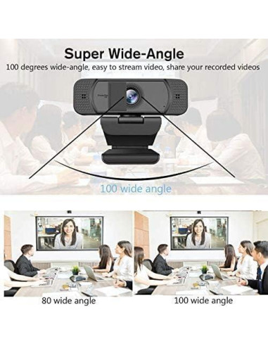 Webcam JETAKu HD 1080p con micrófono y cubierta de privacidad