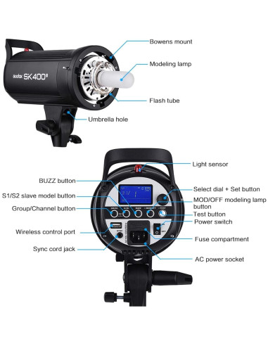 Kit de Iluminación Estudio Godox SK400II 800Ws con Accesorios