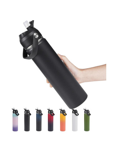 Botella de Agua Aislada Fijinhom 24 oz Doble Pared Negro