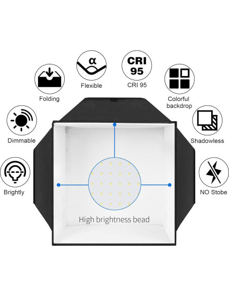 Caja de Luz para Fotografía Selens 40.64cm con 3 Paneles LED Caja de Luz para Fotografía Selens 40.64cm con 3 Paneles LED
