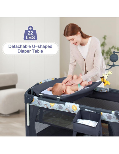 Cuna Lateral 5-en-1 SIMPLGIRL Negra, Cuna Plegable para Bebés