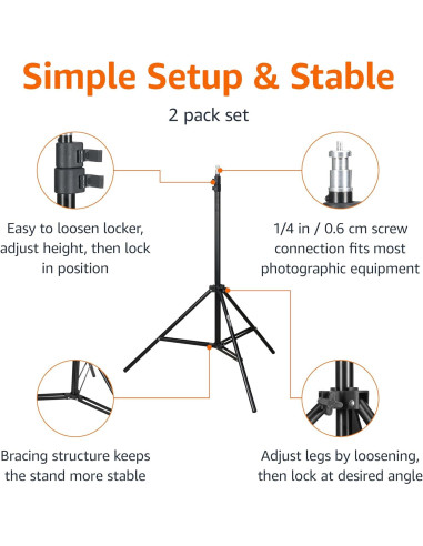 Soporte de trípode de fotografía Amazon Basics - Paquete de 2, 0.85 a 2.03 m, Negro