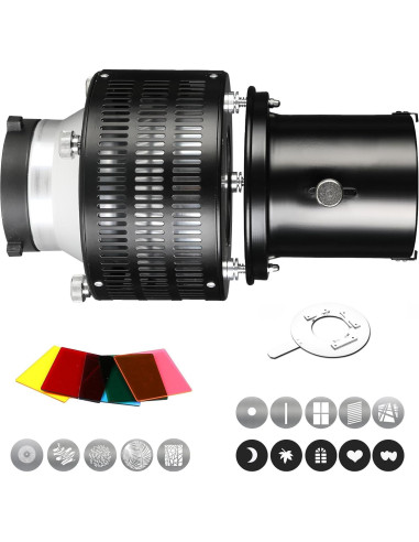 Kit Snoot Cónico Bowens Soonpho para Flash con 5 Filtros y 15 Tarjetas
