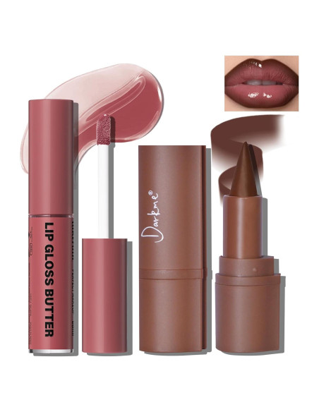 Juego de Lápiz Labial y Brillo de Labios HOSAILY Marrón Oscuro Juego de Lápiz Labial y Brillo de Labios HOSAILY Marrón Oscuro