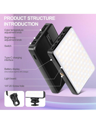Luz LED para Selfies Meixitoy ST120 - 120 Luces, 3 Modos, Batería 5000mAh