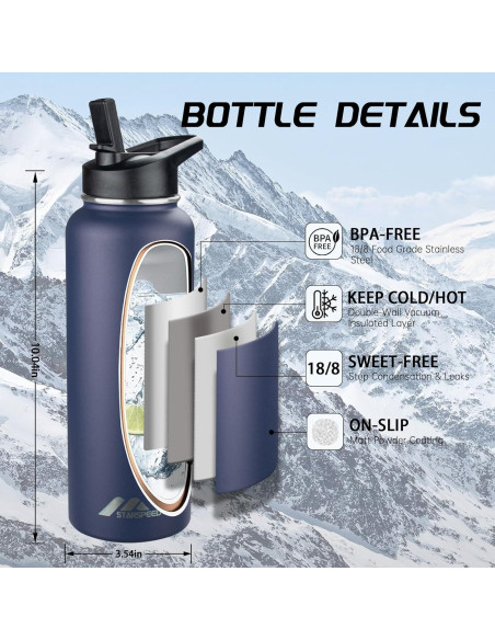 Botella de Agua Aislada StarSpeed 1.18L con 2 Tapas Azul Botella de Agua Aislada StarSpeed 1.18L con 2 Tapas Azul