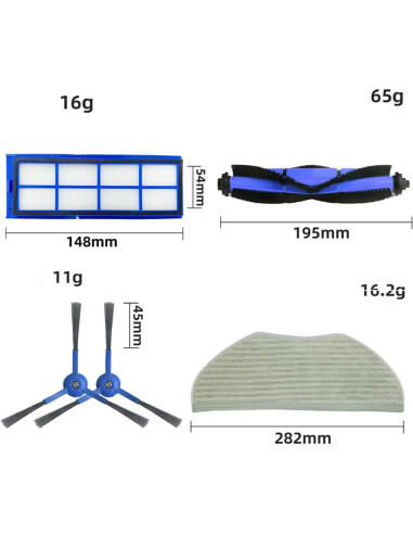 Kit de Repuestos Eufy RoboVac L70 - 1 Cepillo, 2 Paños, 4 Filtros HEPA