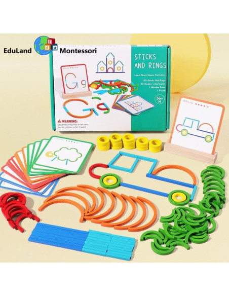 Juego de Construcción Montessori Eduland con Palos y Anillos Juego de Construcción Montessori Eduland con Palos y Anillos