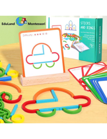 Juego de Construcción Montessori Eduland con Palos y Anillos Juego de Construcción Montessori Eduland con Palos y Anillos