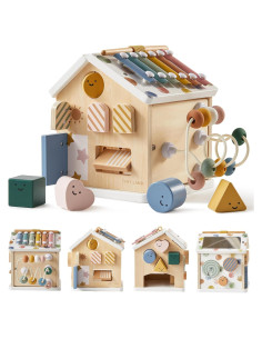 Cubo de Actividades de Madera Tiny Land 9-en-1 para Niños 1+ Años