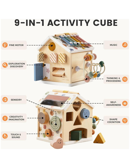 Cubo de Actividades de Madera Tiny Land 9-en-1 para Niños 1+ Años Cubo de Actividades de Madera Tiny Land 9-en-1 para Niños 1+ Años
