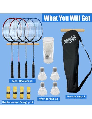 Juego de Raquetas de Bádminton Magicorange 4 Piezas con Bolsa