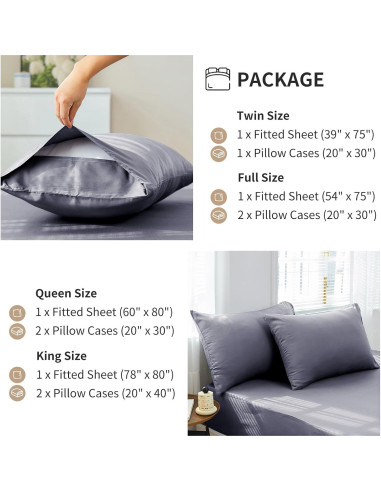 Sábana Ajustable Queen HCORA 100% Viscosa Bambú 400 Hilos Gris
