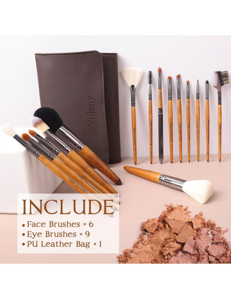 Juego de Brochas de Maquillaje Vidany 15 Piezas con Bolsa Juego de Brochas de Maquillaje Vidany 15 Piezas con Bolsa