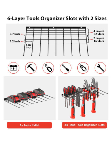 Organizador de Herramientas de Pared JUNNUJ - 2 Piezas, 6 Capas, 15.9 kg