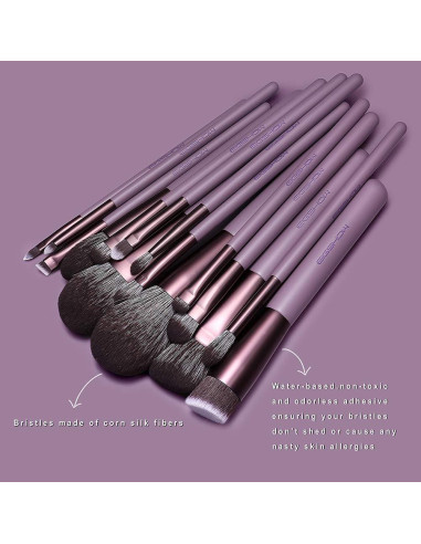 Juego de Brochas de Maquillaje EIGSHOW 15 Piezas Púrpura