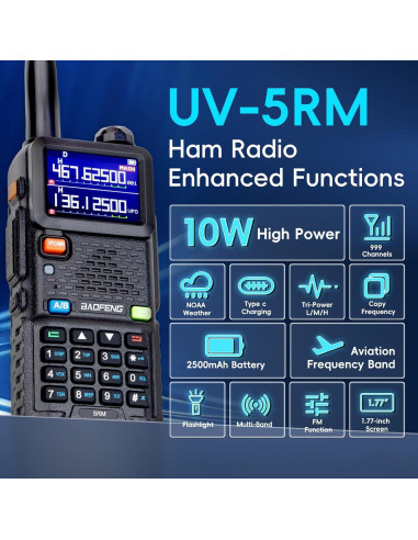 Walkie Talkies Baofeng 5RM 10W 2 Pack con Baterías 2500mAh