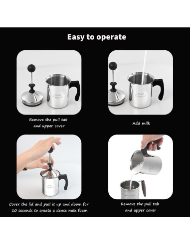 Espumador de Leche Manual 400ml MERMOO YILAN Plateado