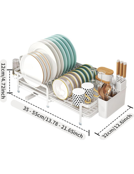 Escurridor de Platos Expandible DREMAK con Soporte Utensilios Escurridor de Platos Expandible DREMAK con Soporte Utensilios