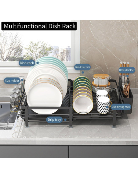 Escurridor de Platos Expandible DREMAK con Soporte Utensilios Escurridor de Platos Expandible DREMAK con Soporte Utensilios