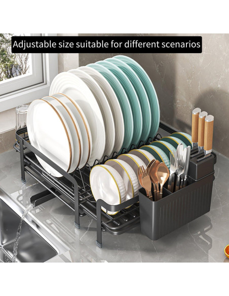Escurridor de Platos Expandible DREMAK con Soporte Utensilios Escurridor de Platos Expandible DREMAK con Soporte Utensilios