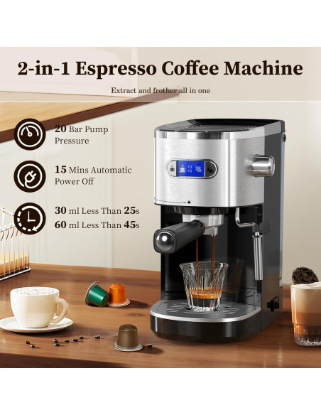 Máquina de Espresso Xbeauty 20 Bar Semi-Automática Negra Máquina de Espresso Xbeauty 20 Bar Semi-Automática Negra