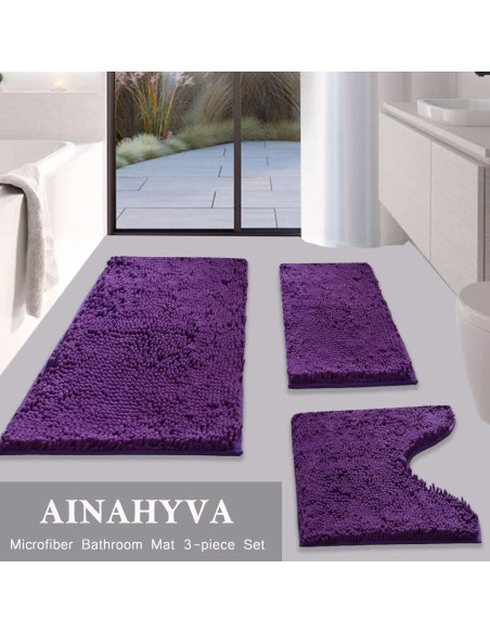 Juego de 3 Alfombrillas de Baño AINAHYVA Violeta Antideslizante Juego de 3 Alfombrillas de Baño AINAHYVA Violeta Antideslizante