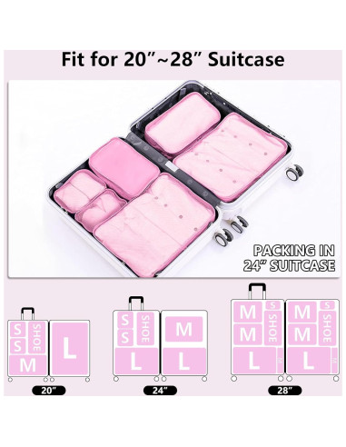 Cubos de Embalaje CALACH 6 Piezas Organizador de Maletas Rosa
