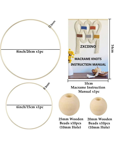 Kit de Macramé 87pcs ZXCDINO Algodón Natural 3mm x 20m Kit de Macramé 87pcs ZXCDINO Algodón Natural 3mm x 20m