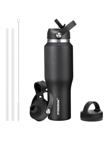 Botella de Agua Aislada HYDROWION 0.91L 3 Tapas Negro
