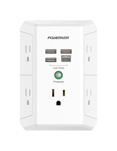 Protector de Sobretensión POWERIVER HR-519A 5 Salidas y 4 USB