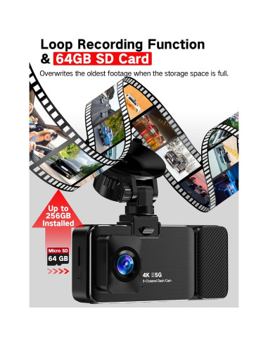 Cámara Dash 4K LECTRUS K02 Pro 3 Canales con WiFi y 64GB