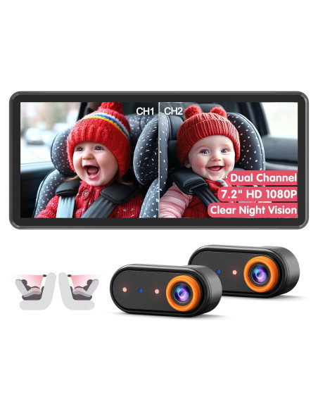 Cámara de Auto para Bebés Luckview Doble 1080P 7.2" IR Cámara de Auto para Bebés Luckview Doble 1080P 7.2" IR