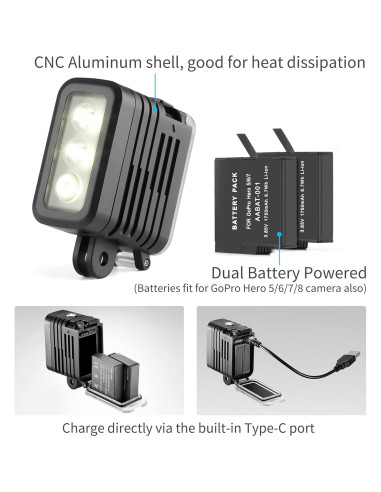Luz de Buceo SOONSUN 450 Lúmenes IP68 para GoPro y DJI