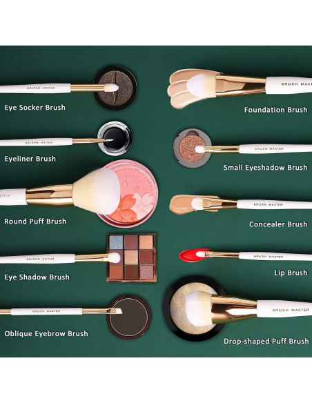 Juego de Brochas de Maquillaje 10Pcs Brush Master Kabuki Juego de Brochas de Maquillaje 10Pcs Brush Master Kabuki