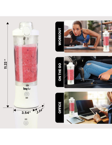 Licuadora Portátil Total Chef Blanca 600 mL USB Recargable
