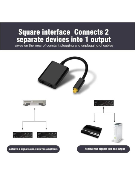 Adaptador de Audio Óptico Wytino, 1 Entrada 2 Salidas, Negro