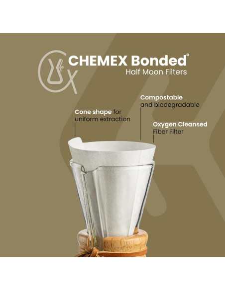Filtro de Café Chemex Media Luna - 100 Unidades - Papel Filtro de Café Chemex Media Luna - 100 Unidades - Papel