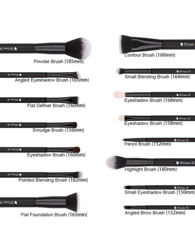Conjunto de Brochas de Maquillaje DUcare 15 Piezas Negras