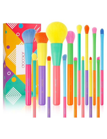 Docolor Juego de Brochas de Maquillaje 15Pcs Coloridas Docolor Juego de Brochas de Maquillaje 15Pcs Coloridas