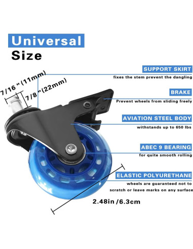 Ruedas de Silla de Oficina ANPTGHT con Freno Azul Set de 5