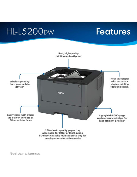 Impresora Láser Monocromática Brother HL-L5200DW 42 ppm Impresora Láser Monocromática Brother HL-L5200DW 42 ppm